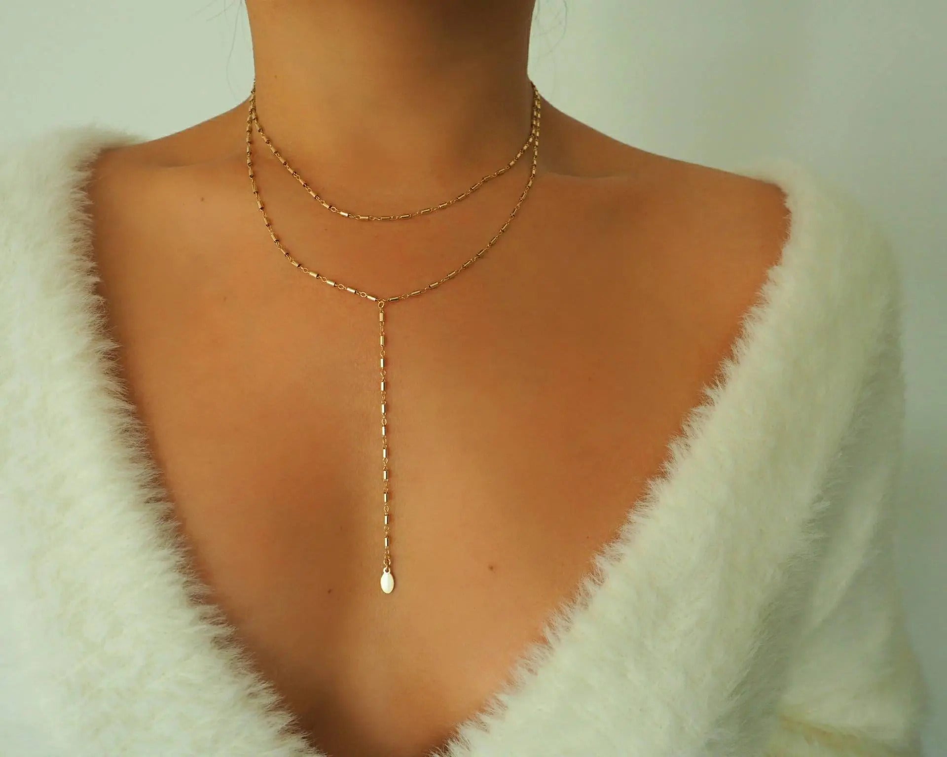 14k Gold Filled Bohemian Double Layer Lariat Y Necklace
