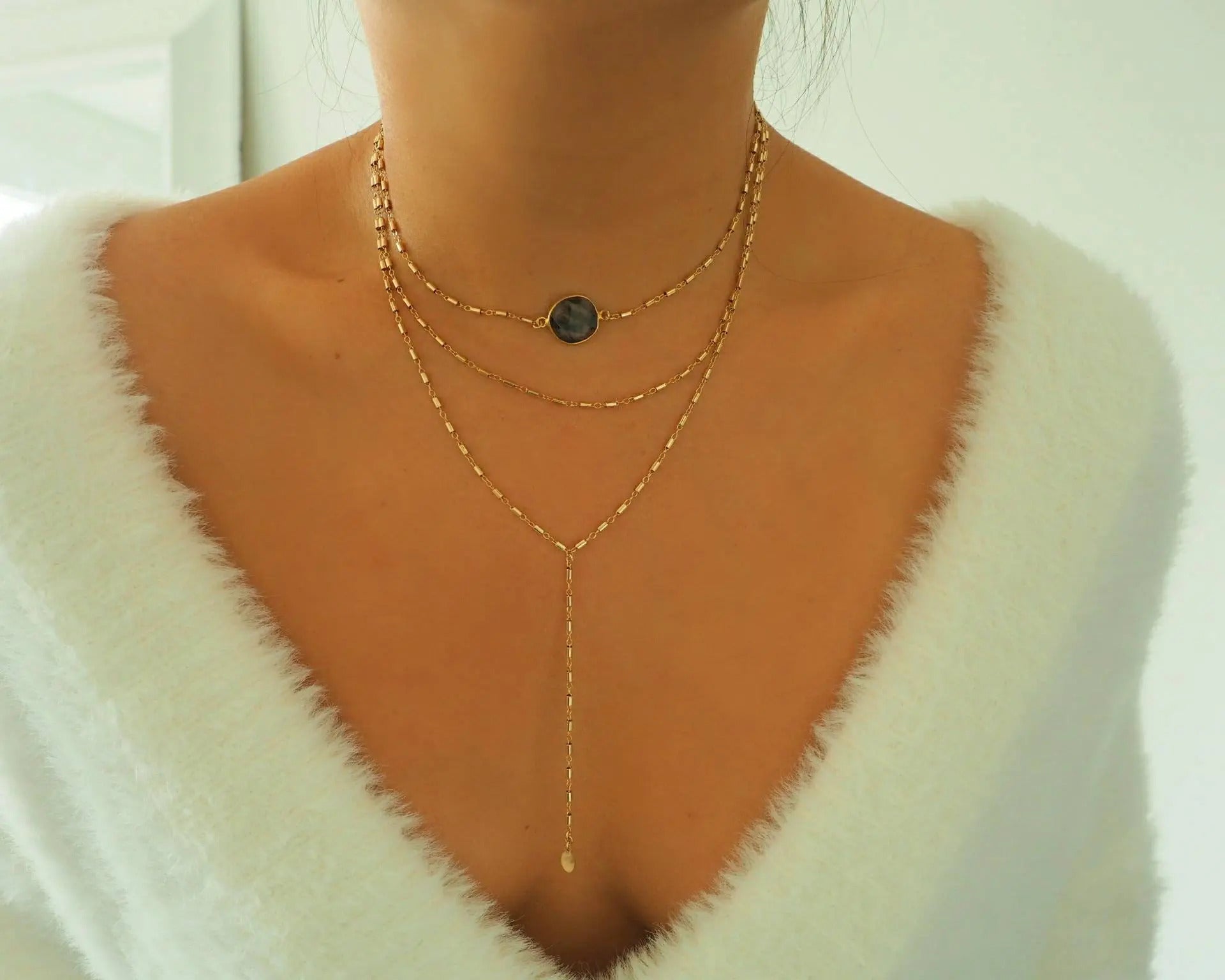 14k Gold Filled Bohemian Double Layer Lariat Y Necklace