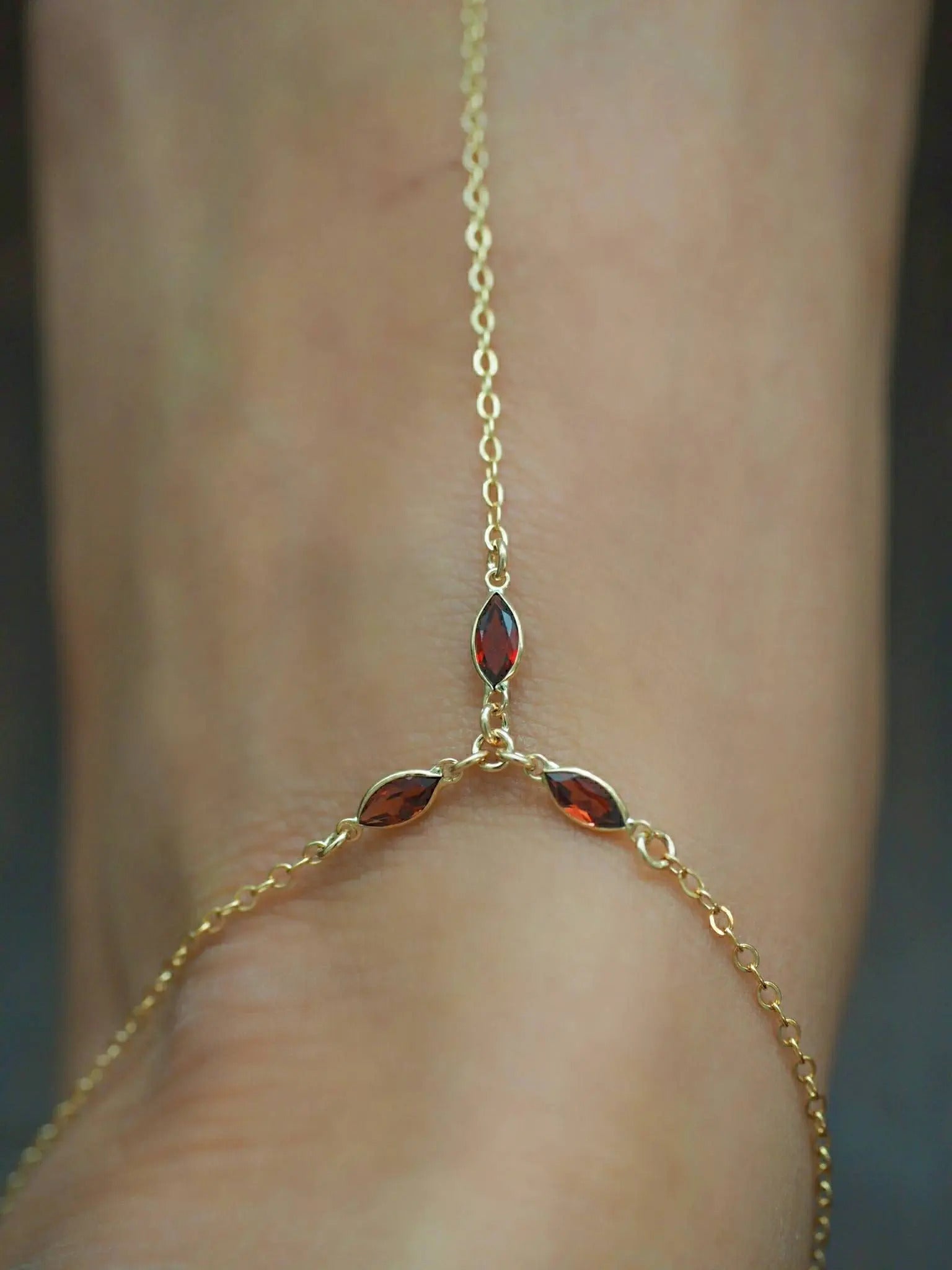 14k Gold Filled with 14k Solid Gold Garnet Triple Marquise Foot Piece Anklet