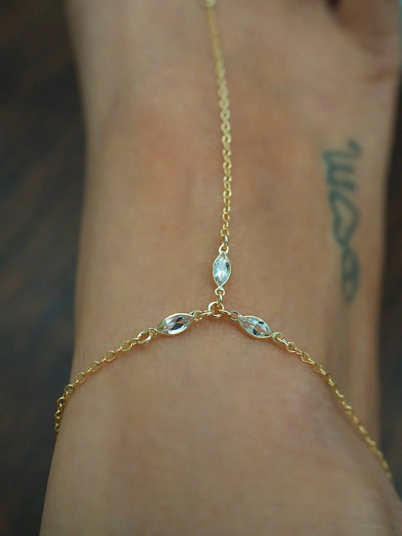 14k Gold Filled with 14k Solid Gold White Topaz Triple Marquise Foot Piece Anklet