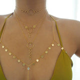 14k Gold Filled Coins & White Topaz Chain Bralette Halter Top Body Chain