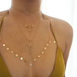 14k Gold Filled Coins & White Topaz Chain Bralette Halter Top Body Chain