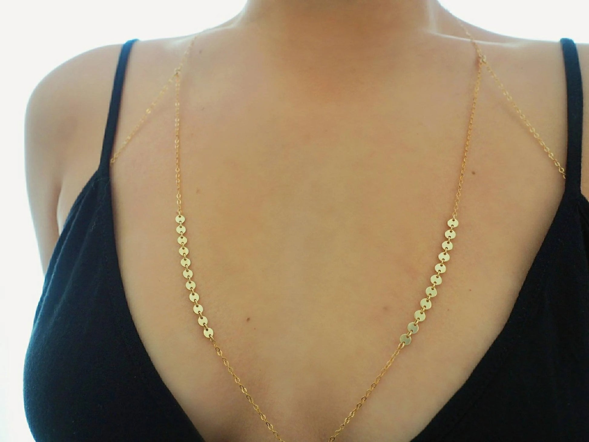 14k Gold Filled Coin Discs Dainty Chain Bralette Halter Top Body Chain VERSION 2.0