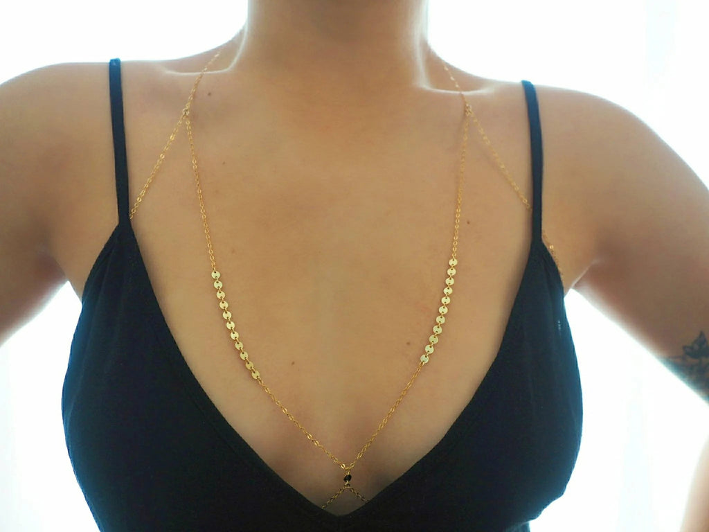 14k Gold Filled Coin Discs Dainty Chain Bralette Halter Top Body Chain VERSION 2.0