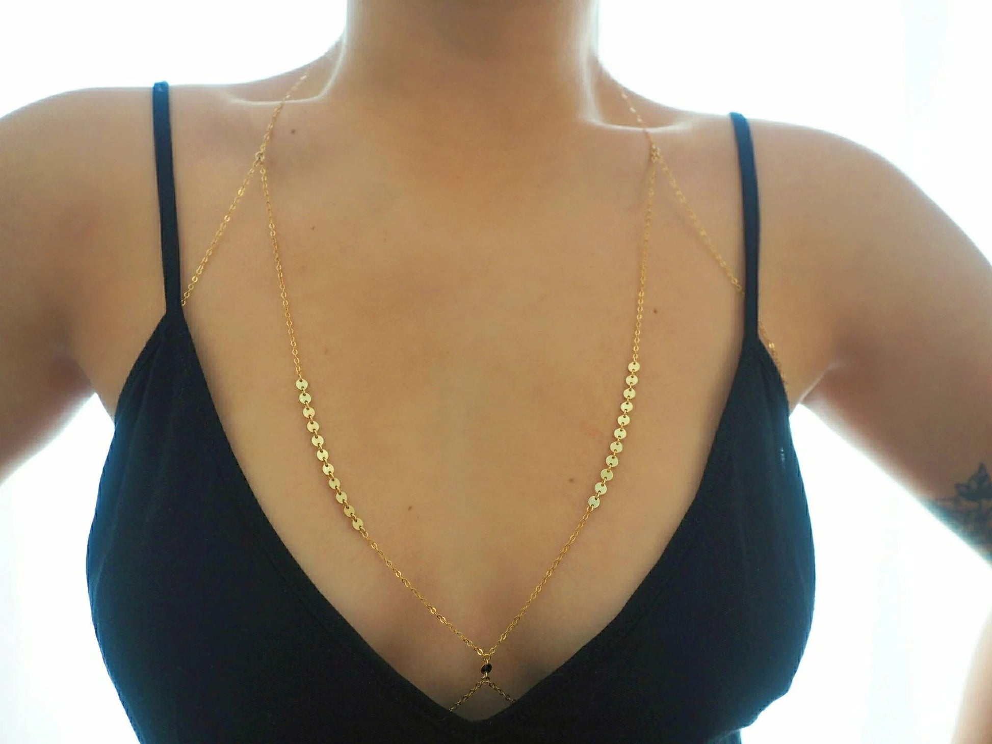 14k Gold Filled Coin Discs Dainty Chain Bralette Halter Top Body Chain VERSION 2.0