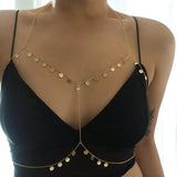 14k Gold Filled Coins & White Topaz Chain Bralette Halter Top Body Chain