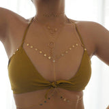 14k Gold Filled Coins & White Topaz Chain Bralette Halter Top Body Chain
