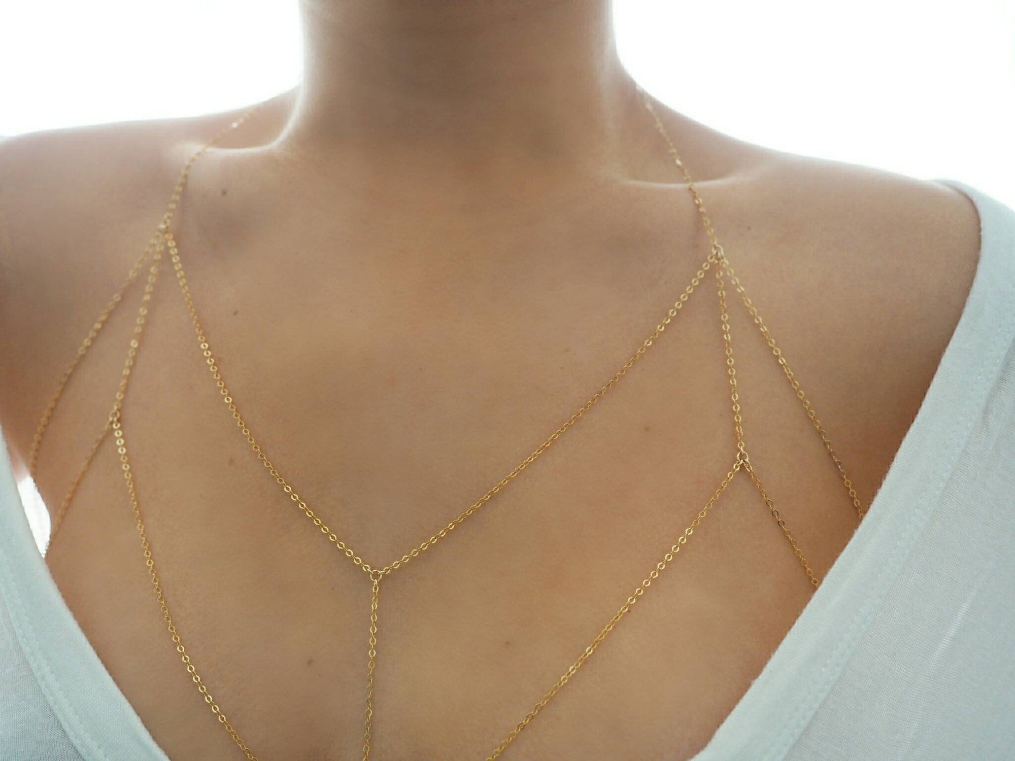 14k Gold Filled Dainty Chain Bralette Halter Top Body Chain | VERSION 2.0