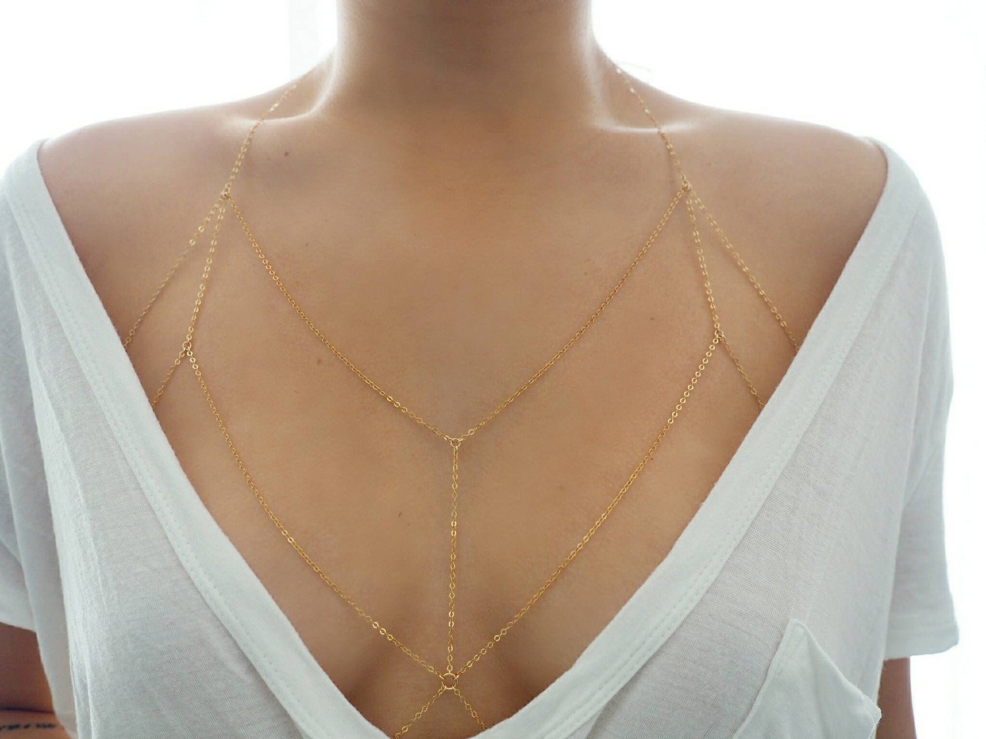 14k Gold Filled Dainty Chain Bralette Halter Top Body Chain | VERSION 2.0