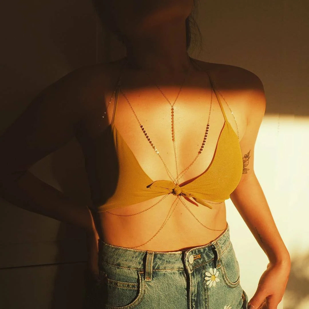14k Gold Filled Coin Discs Dainty Chain Bralette Halter Top Body Chain VERSION 2.0