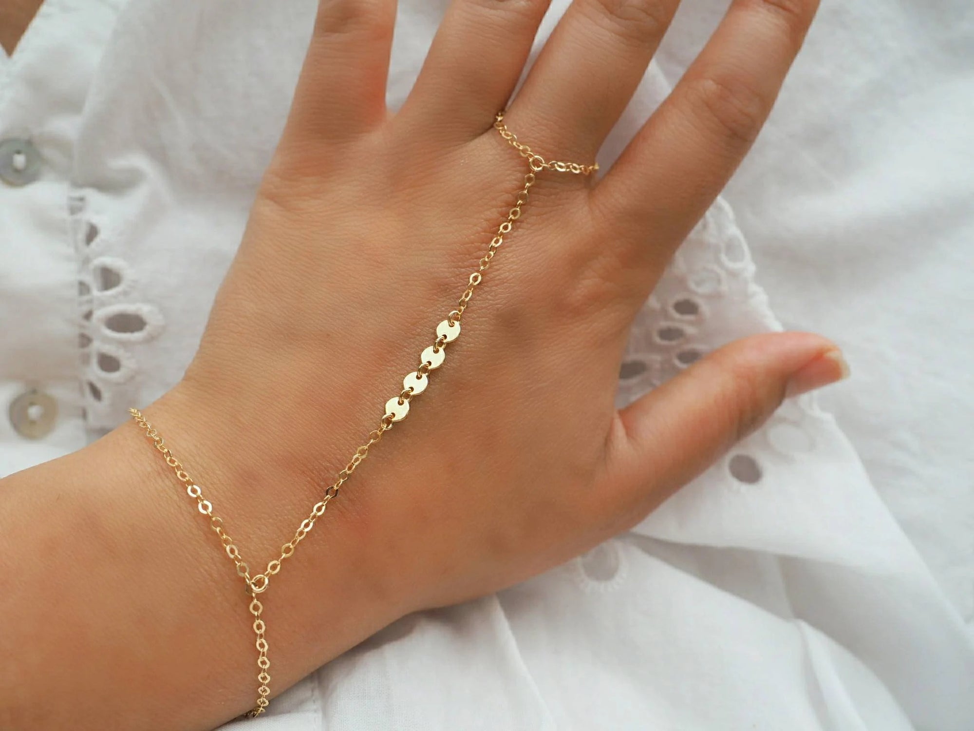 Dainty 14k Gold Filled Hand Piece with Tiny Coins