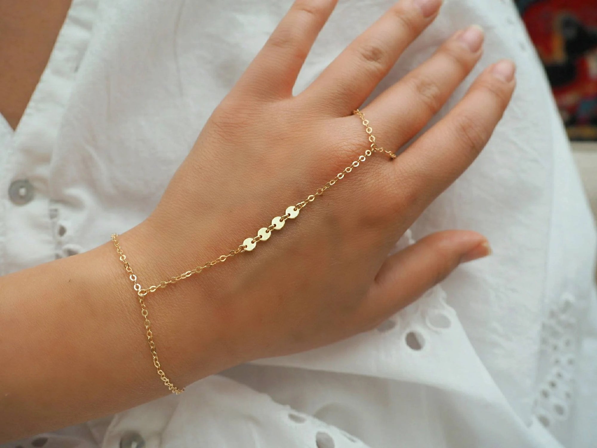 Dainty 14k Gold Filled Hand Piece with Tiny Coins