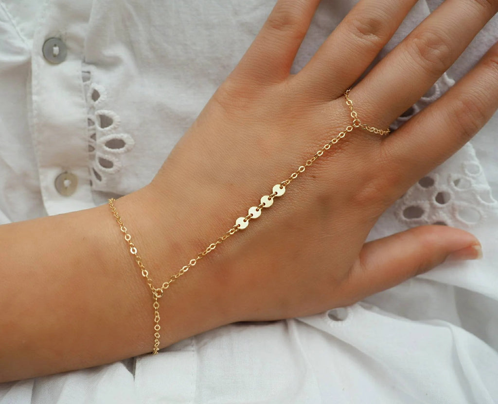 Dainty 14k Gold Filled Hand Piece with Tiny Coins