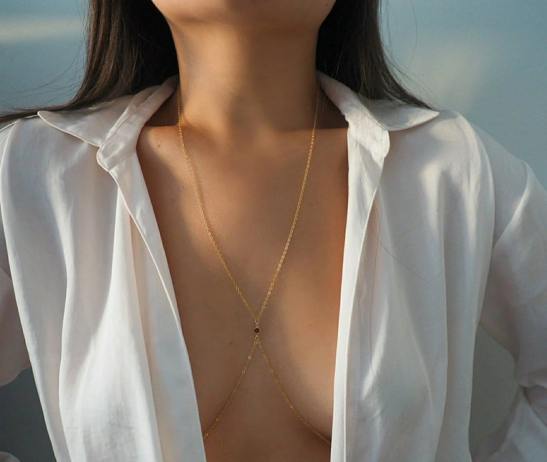 14k Gold Filled with 14k Solid Gold Tiny GARNET Dainty Body Chain