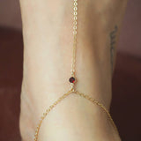 14k Gold Filled with 14k Solid Gold GARNET Dainty Foot Piece Anklet