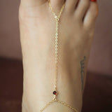 14k Gold Filled with 14k Solid Gold GARNET Dainty Foot Piece Anklet