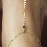 14k Gold Filled with 14k Solid Gold GARNET Dainty Foot Piece Anklet