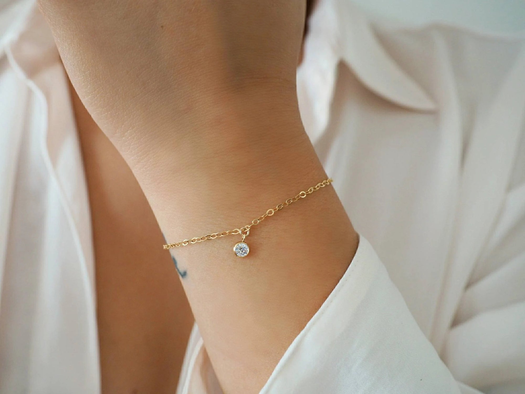 14k Gold Filled CZ Diamond Minimalist Chain Bracelet