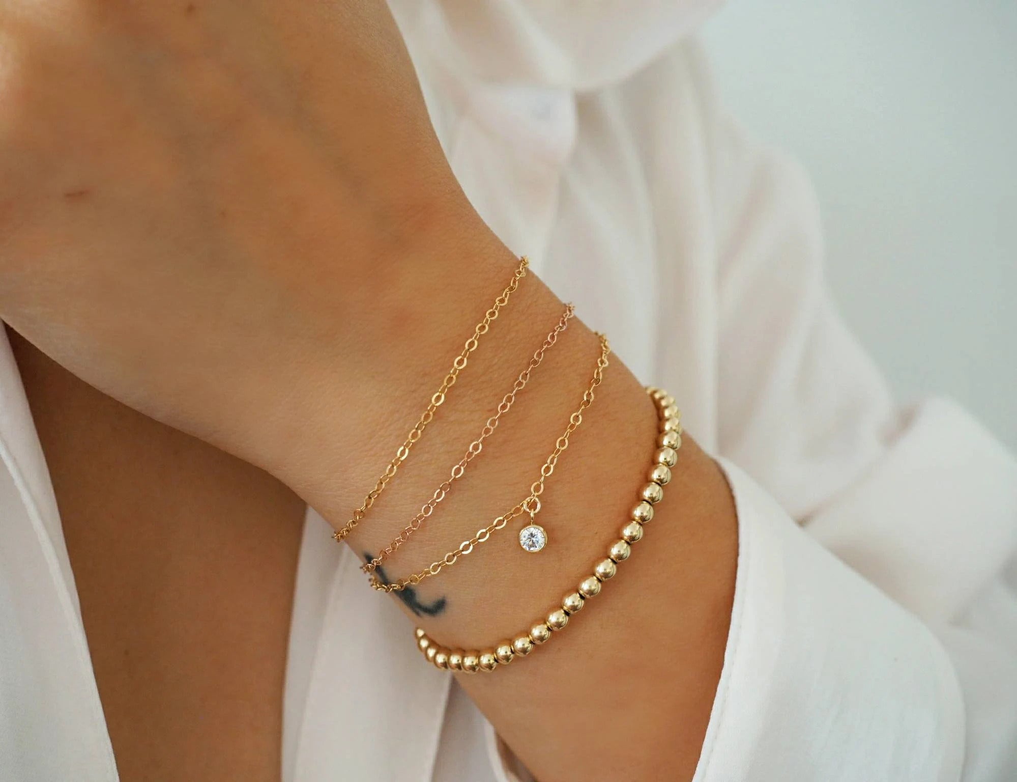 14k Gold Filled CZ Diamond Minimalist Chain Bracelet