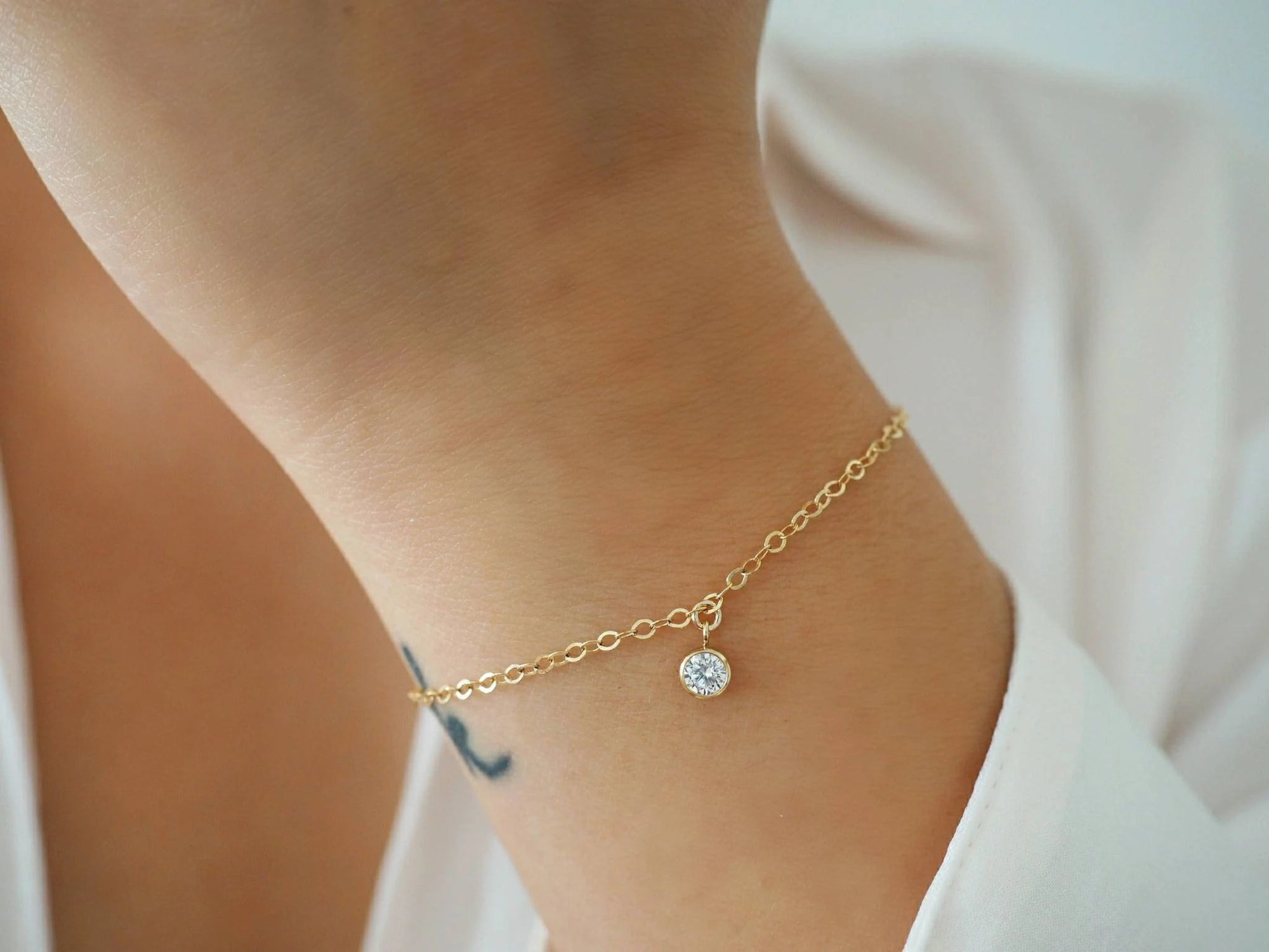14k Gold Filled CZ Diamond Minimalist Chain Bracelet