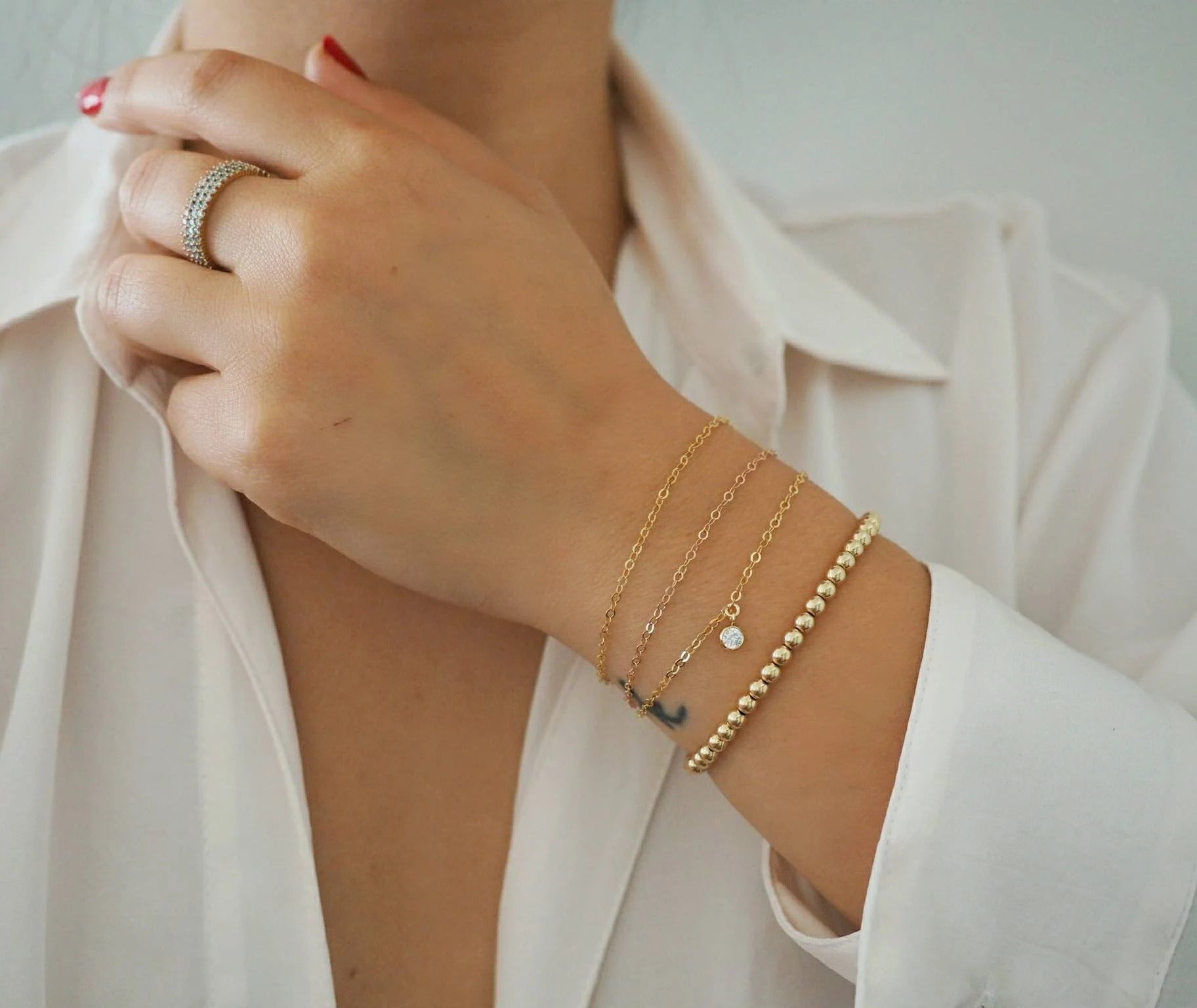 14k Gold Filled CZ Diamond Minimalist Chain Bracelet