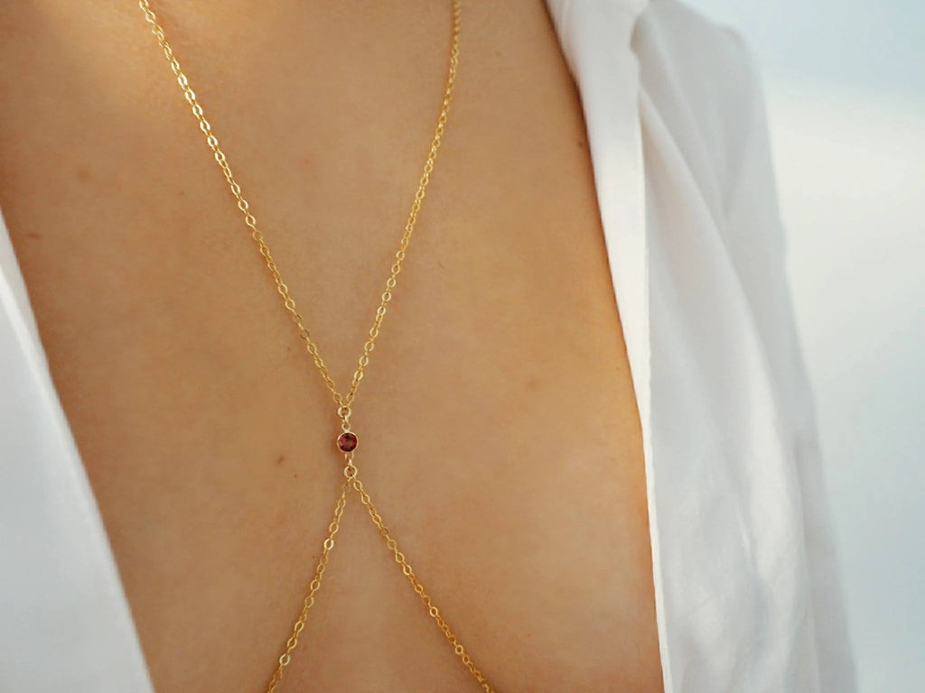 14k Gold Filled with 14k Solid Gold Tiny GARNET Dainty Body Chain