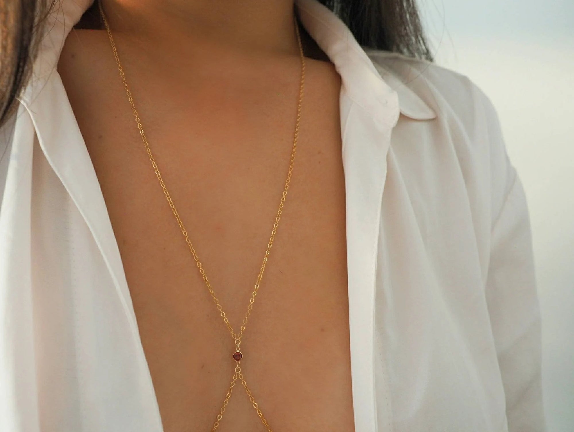 14k Gold Filled with 14k Solid Gold Tiny GARNET Dainty Body Chain