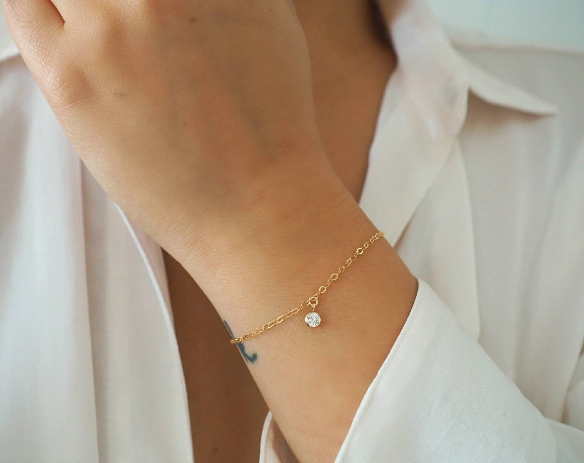 14k Gold Filled CZ Diamond Minimalist Chain Bracelet
