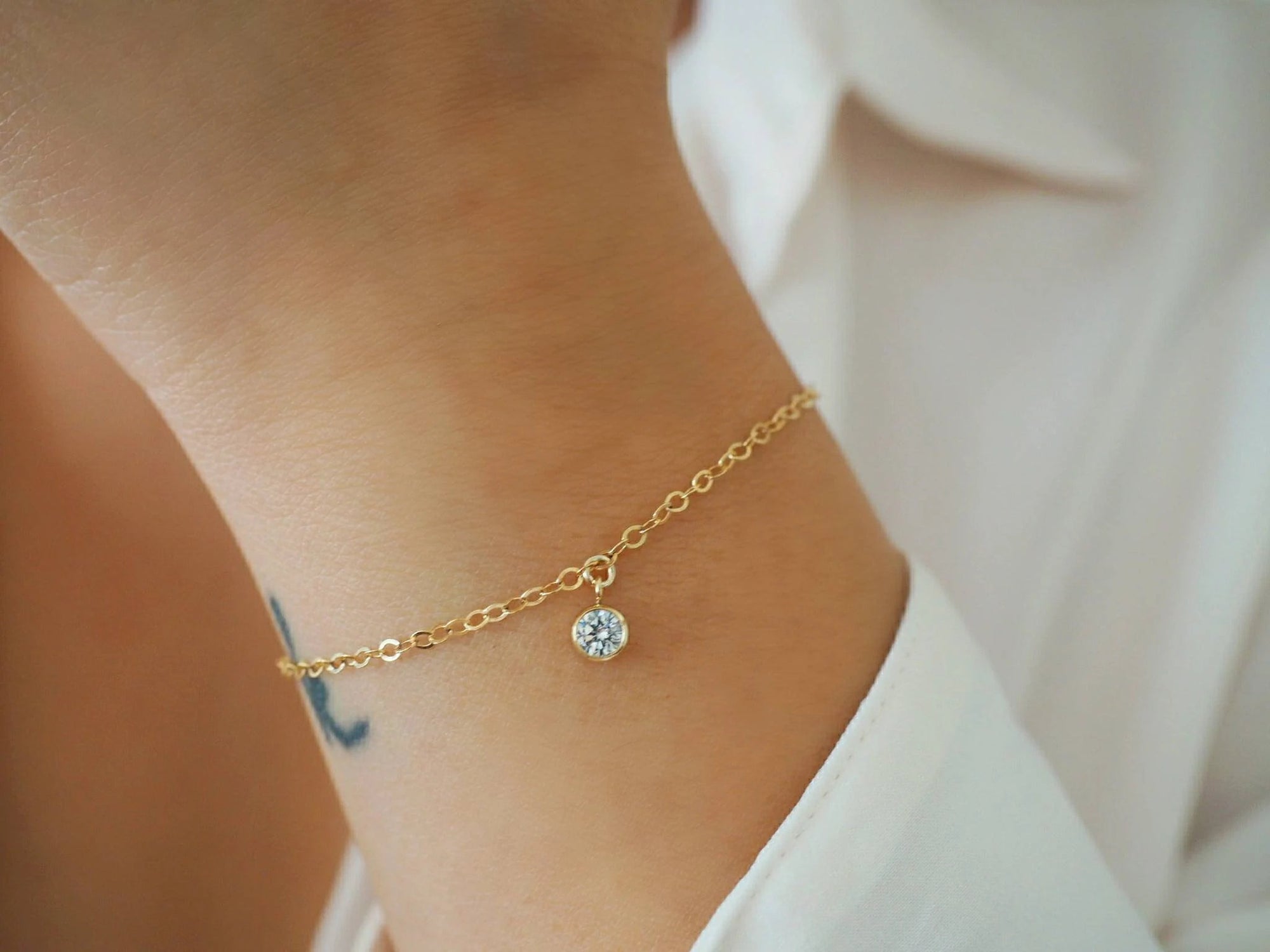 14k Gold Filled CZ Diamond Minimalist Chain Bracelet