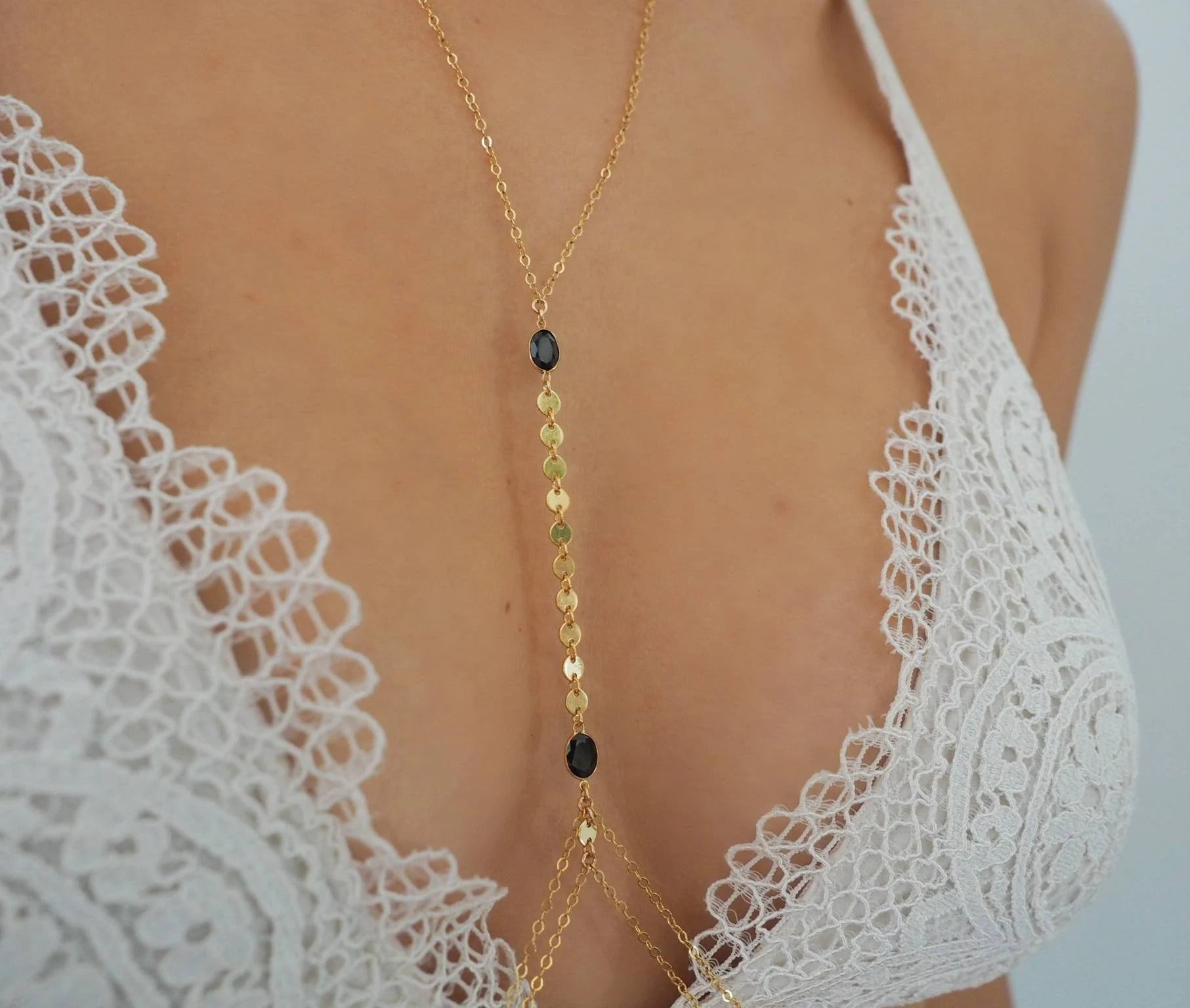 14k Gold Filled with 14k Solid Gold SPINEL Double Layer Oval Coin Line Dainty Body Chain