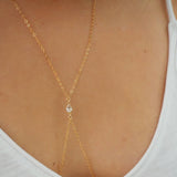 14k Gold Filled with Pear Shaped 14k Solid Gold White Topaz Dainty Body Chain