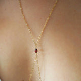 14k Gold Filled with Pear Shaped 14k Solid Gold Garnet Dainty Body Chain