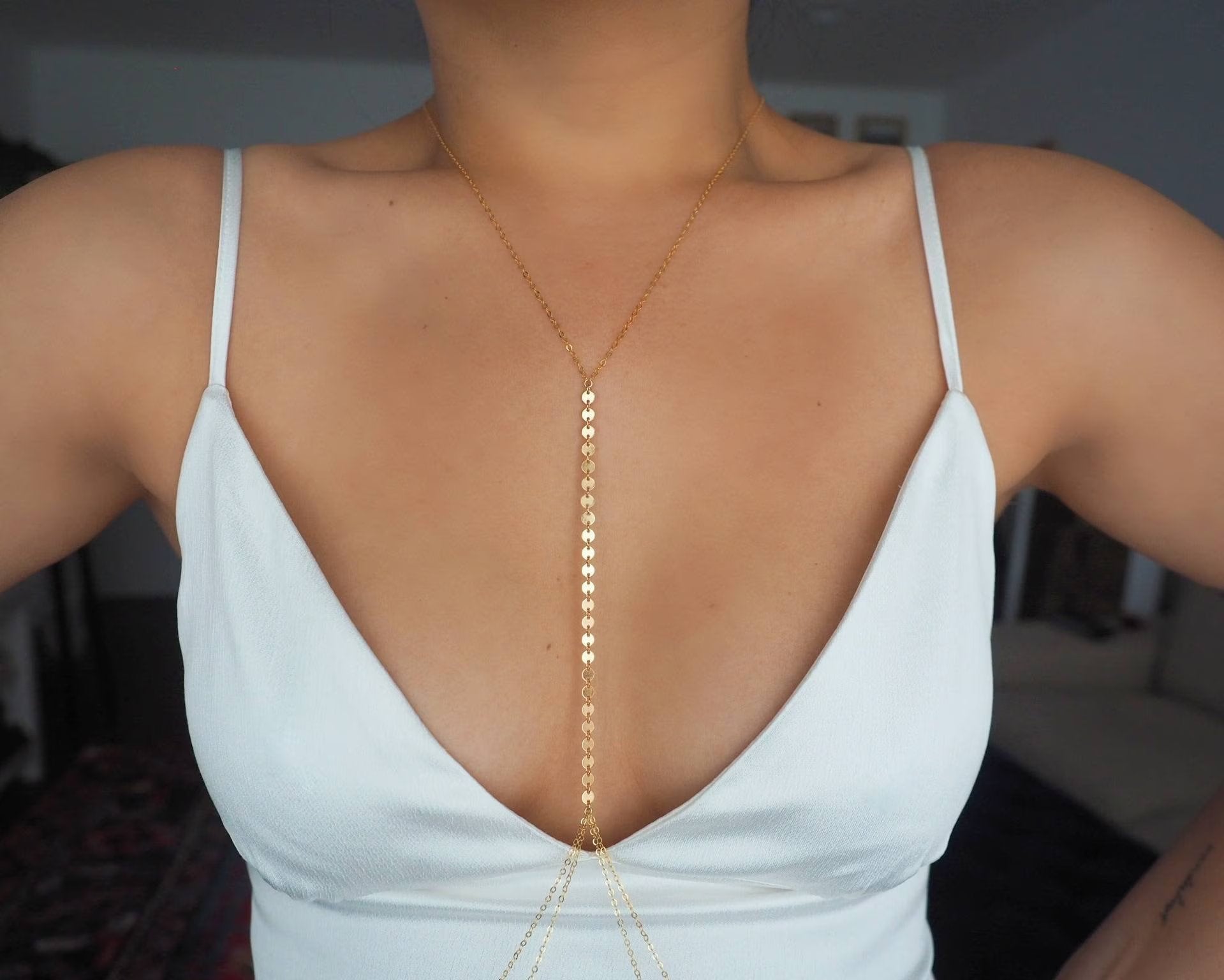 14k Gold Filled Double Layer DRAPED BACK Coin Line Body Chain