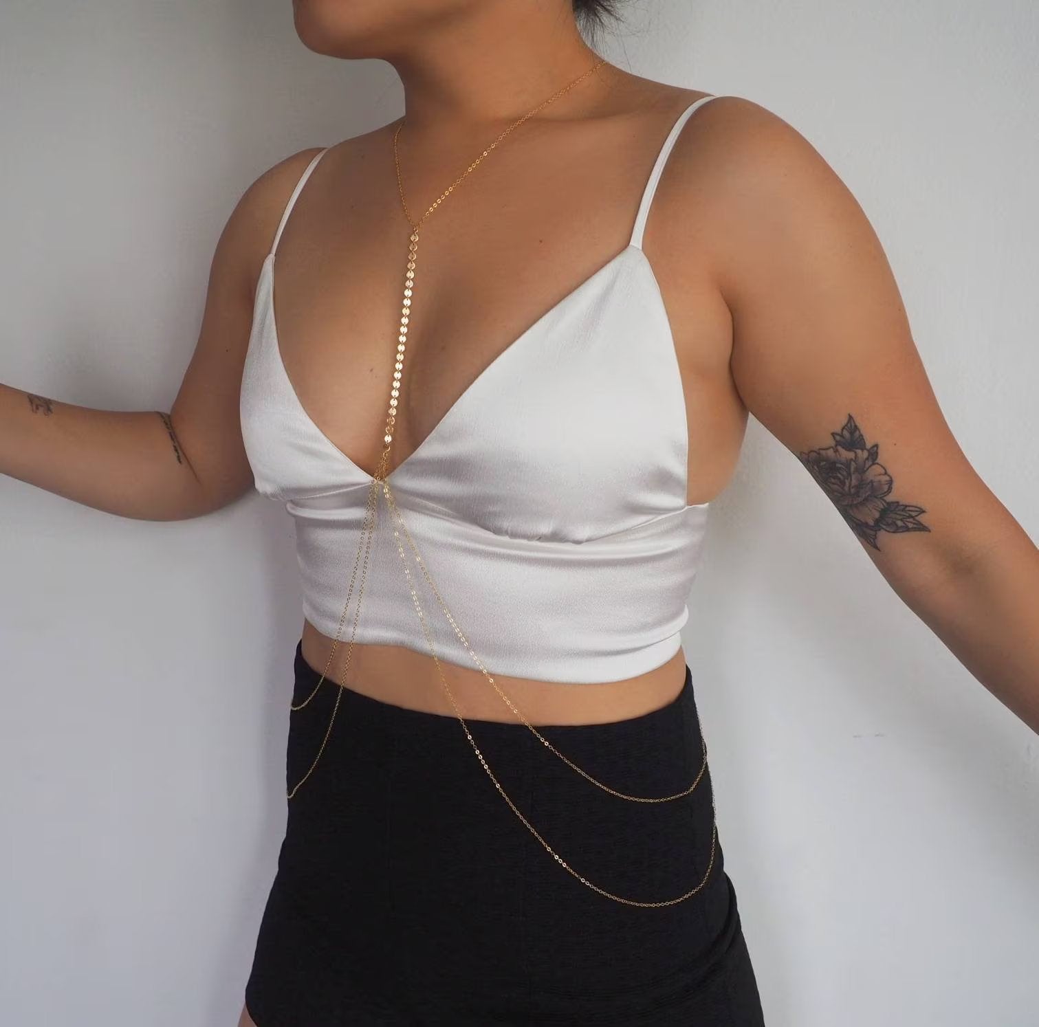 14k Gold Filled Double Layer DRAPED BACK Coin Line Body Chain