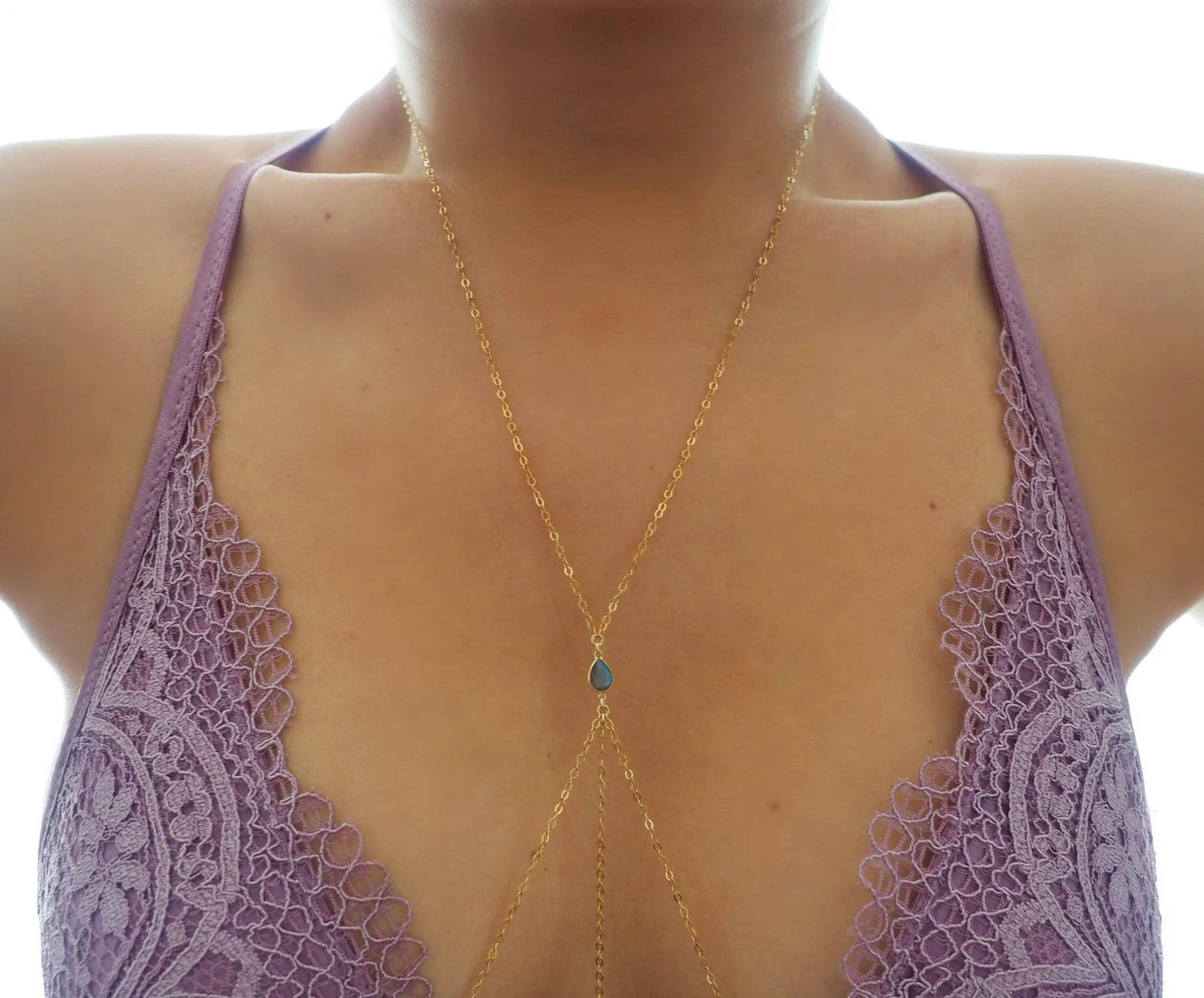 14k Gold Filled with 14k Solid Gold LABRADORITE Double Layer Body Chain
