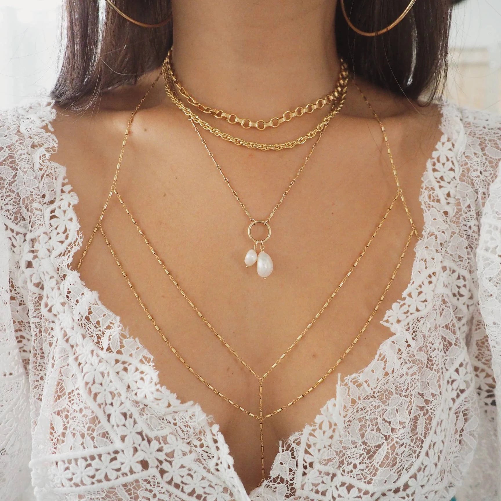 14k Gold Filled Bohemian Double Layer Dainty Chain Bralette Halter Top Body Chain