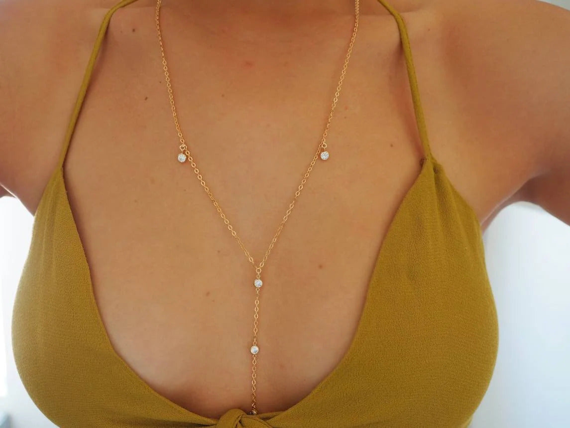 14k Gold Filled CZ Tassel Dainty Body Chain