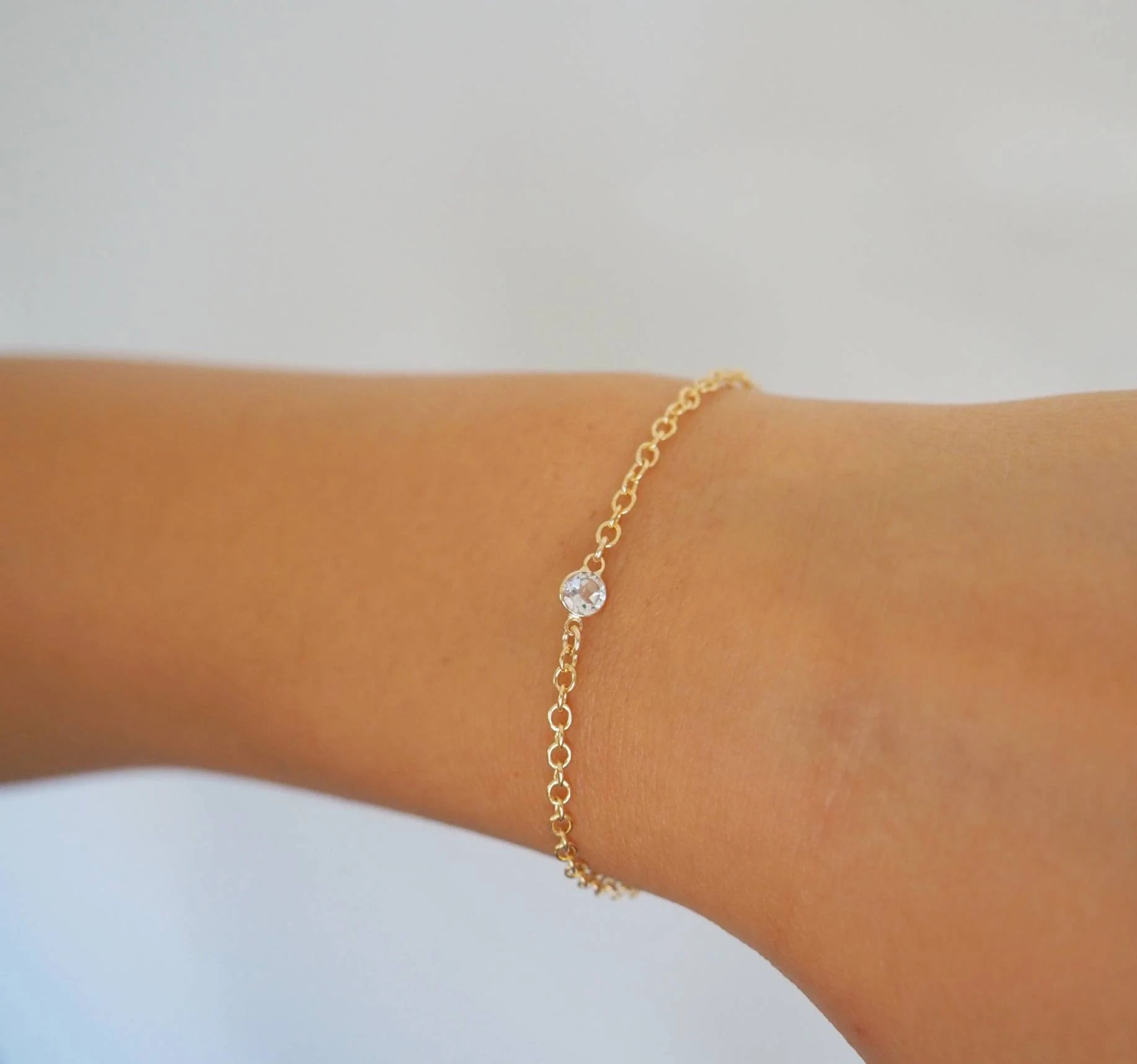 14k Gold Filled & 14k Solid Gold White Topaz Dainty Chain Bracelet