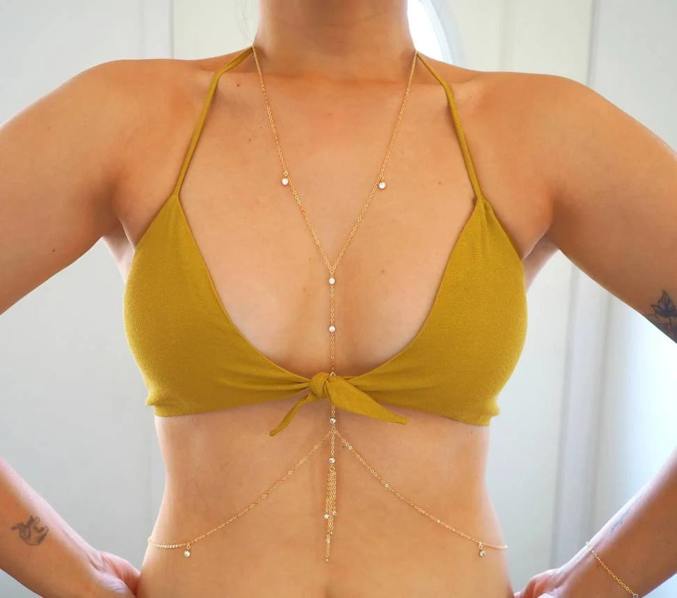14k Gold Filled CZ Tassel Dainty Body Chain