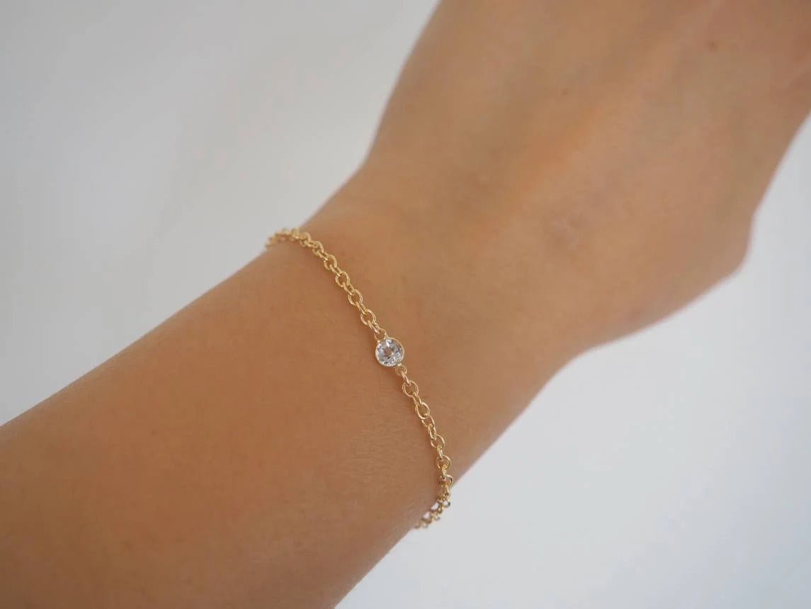14k Gold Filled & 14k Solid Gold White Topaz Dainty Chain Bracelet