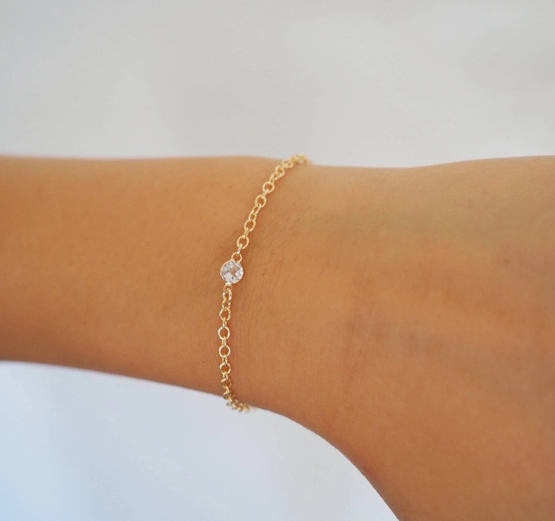14k Gold Filled & 14k Solid Gold White Topaz Dainty Chain Bracelet