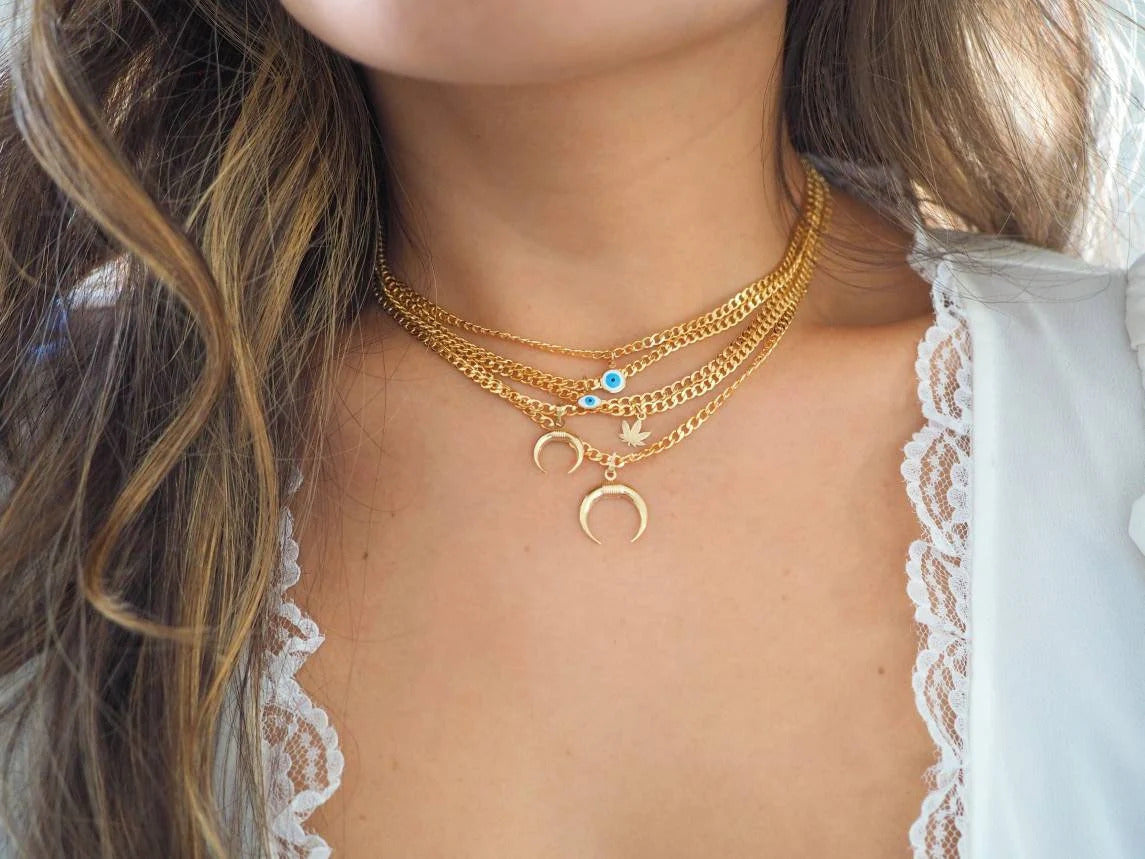 14k Gold Filled with 14k Solid Gold Big Horn Charm Necklace