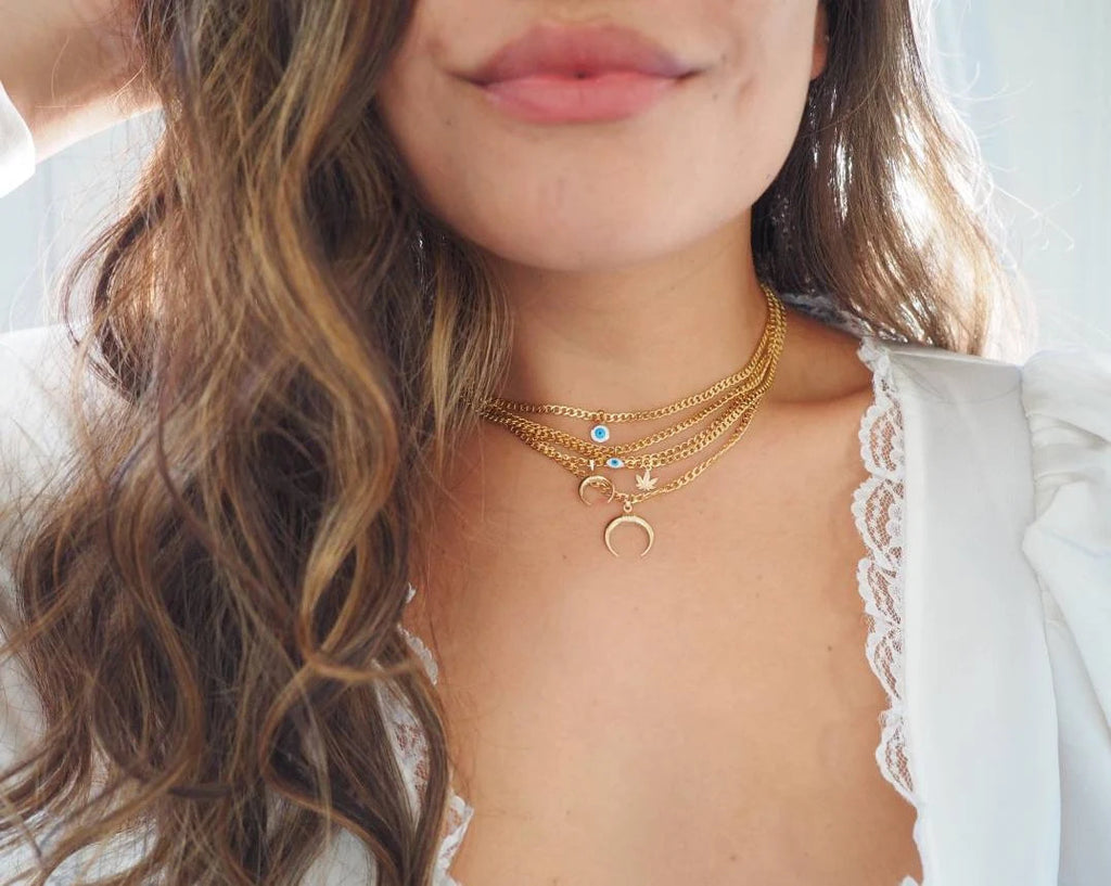 14k Gold Filled with 14k Solid Gold Big Horn Charm Necklace
