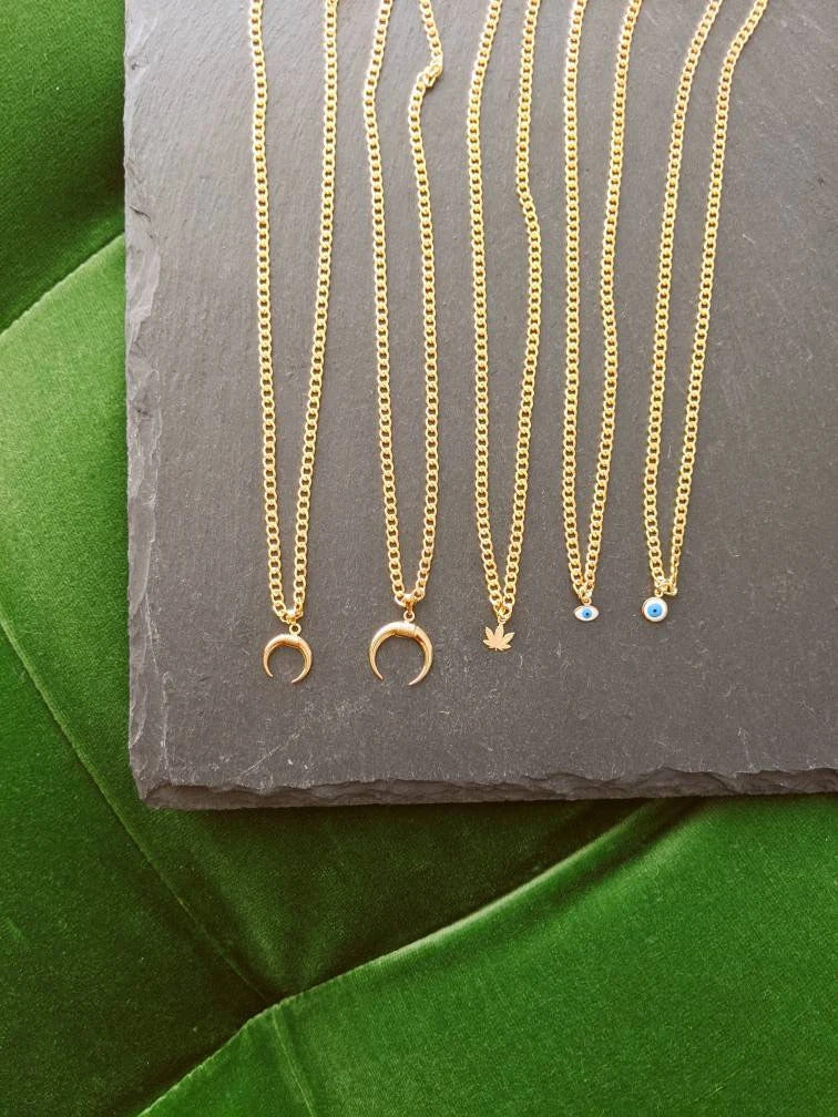 14k Gold Filled with 14k Solid Gold Big Horn Charm Necklace