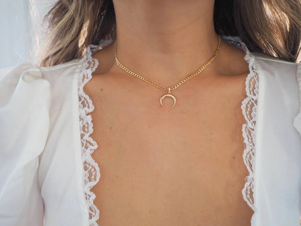 14k Gold Filled with 14k Solid Gold Big Horn Charm Necklace