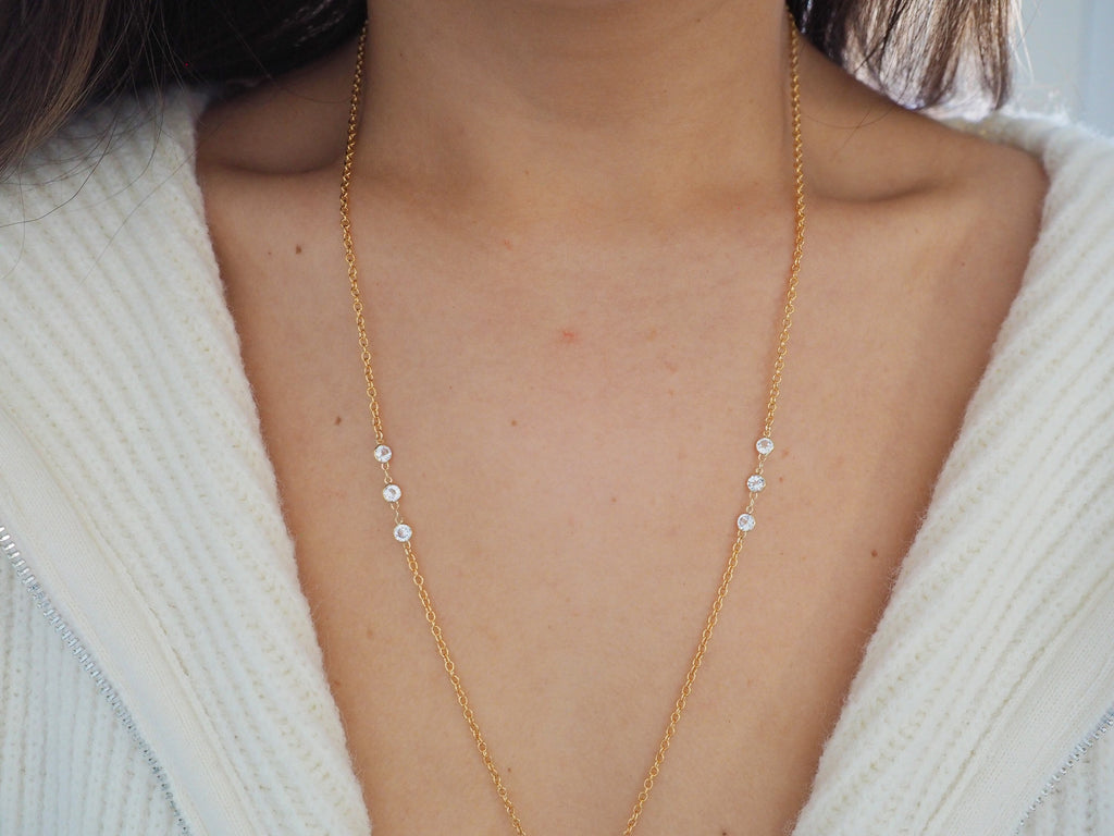 14k Gold Filled & 14k SOLID GOLD White Topaz Shapes Dainty Body Chain | VERSION 2.0