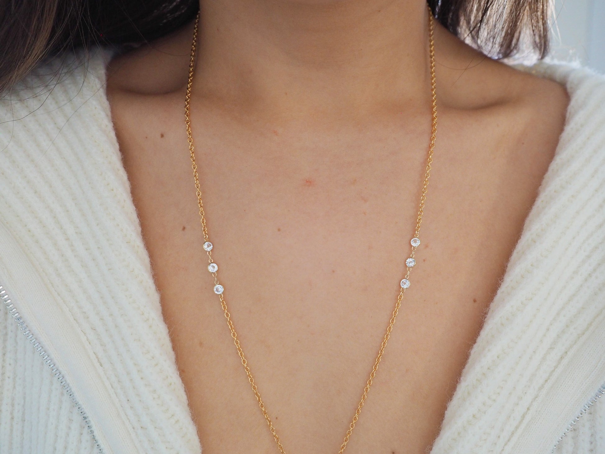 14k Gold Filled & 14k SOLID GOLD White Topaz Shapes Dainty Body Chain | VERSION 2.0