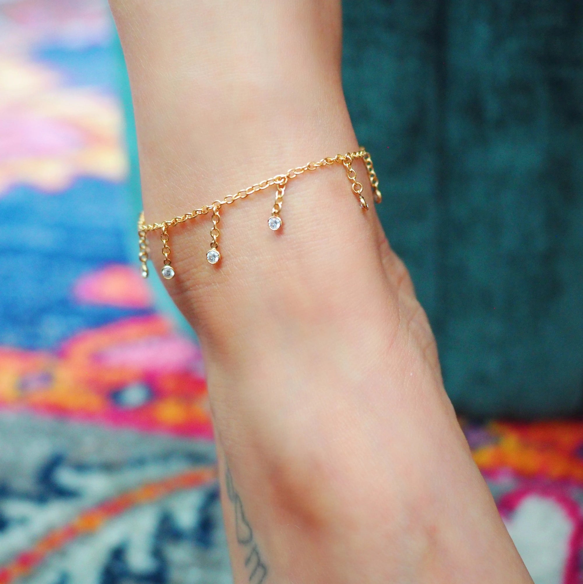14k Gold Filled Dripping CZ Diamonds Dainty Anklet | VERSION 2.0