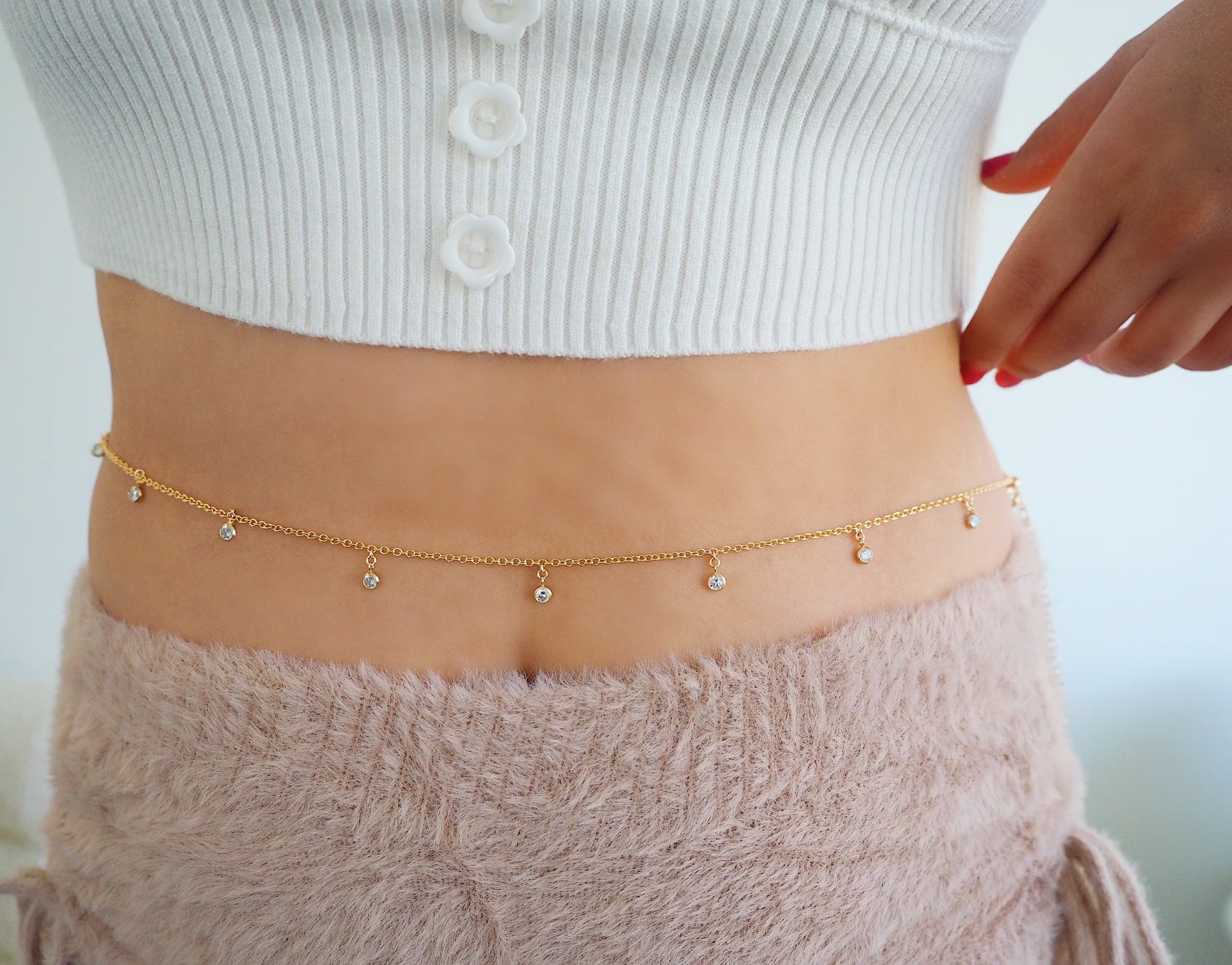 14k Gold Filled Dangling CZ Belly Chain