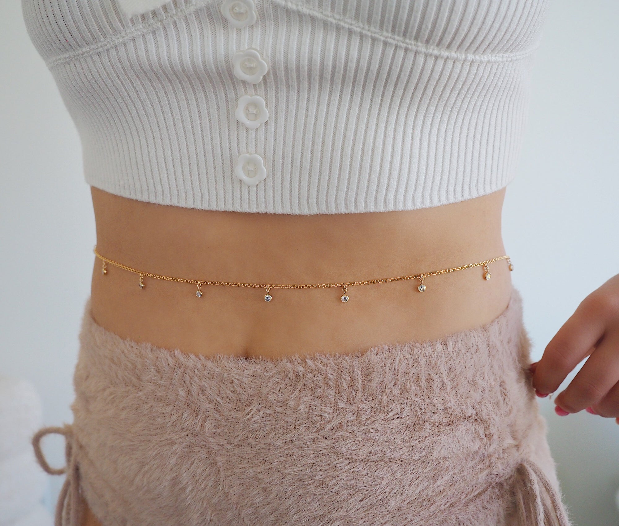 14k Gold Filled Dangling CZ Belly Chain